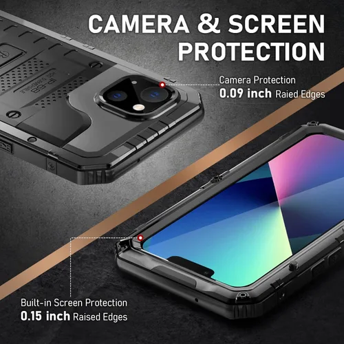 Vista 5 de Beasyjoy Funda impermeable para iPhone 13, funda de metal con protector de pantalla integrado, resistente protección de cuerpo completo, grado