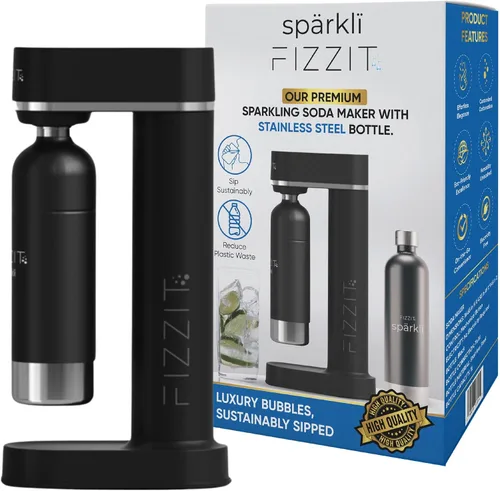 Vista 9 de Fizzit Spärklï Fabricante de Agua Carbonatada/Soda con Botella de Acero Inoxidable Incluida, Apto para Lavavajillas (Sparkli-Black)