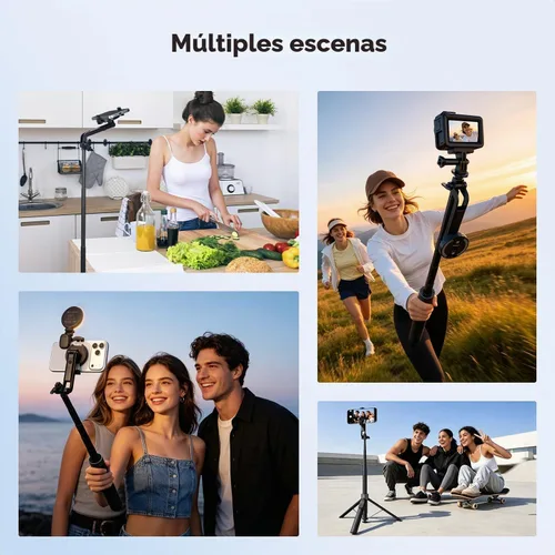 Vista 6 de K&F CONCEPT Trípode de teléfono de 72 pulgadas, clip y palo magnético para selfie con luz de relleno y control remoto, soporte de trípode automático