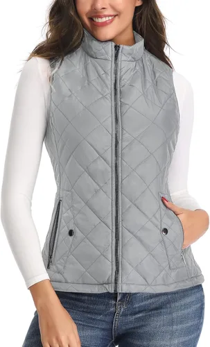 Vista 3 de Chaleco para exteriores de mujer, chaleco acolchado ligero con cremallera y cuello alto.