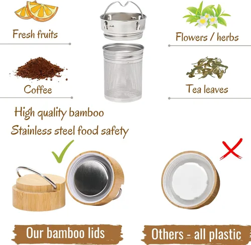 Vista 6 de Botella de agua de bambú aislada para hombres, regalo de cumpleaños, juego de té de viaje para mujeres con difusor para hojas de té sueltas, regalo
