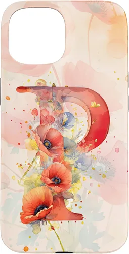 Vista 6 de iPhone 16 Beautiful Poppy Flowers Initial Letter P Monogram Watercolor Case