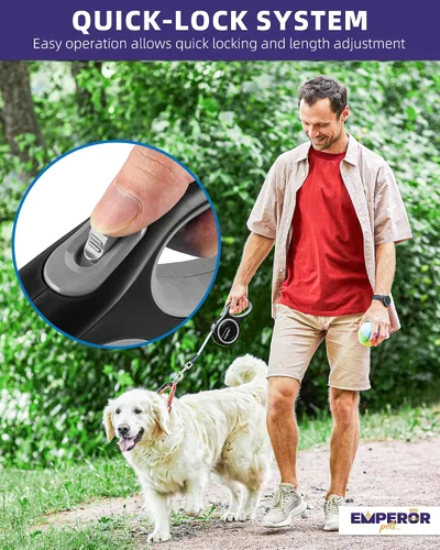 Vista 4 de Emperor Pets Correa retráctil para perro con correa de mano o muñeca, agarre suelto para tus manos, mejor control con mayor comodidad, color negro
