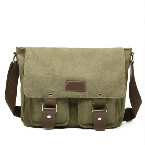 Vista 2 de Bolso de mensajero para hombre Gutim de lona, bolso de hombro retro cruzado mochila militar, Gris