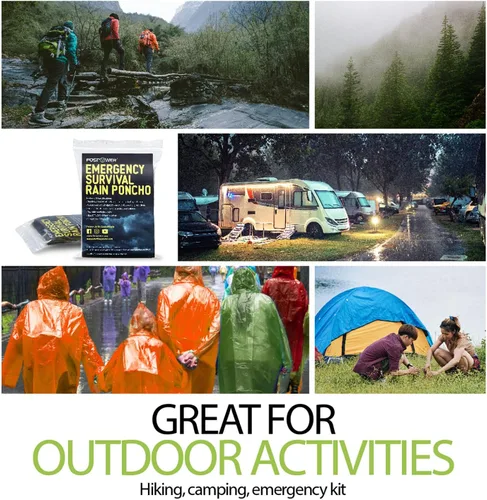 Vista 8 de FosPower Poncho de lluvia de emergencia [paquete de 4] [conserva el 90% del calor corporal] Impermeable reutilizable resistente a la intemperie