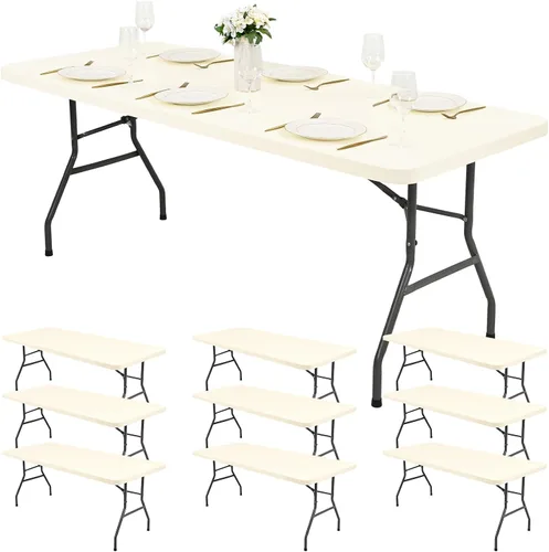 Vista 18 de Paquete de 6 fundas de tela elástica para mesa, color beige, para mesas de 8 pies, protector de mantel rectangular universal lavable y elástico