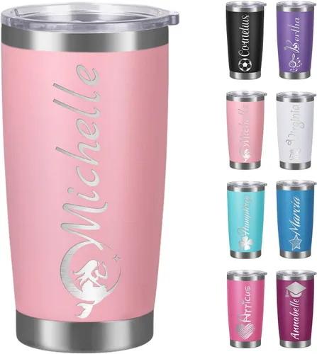 Vista 12 de Vasos personalizados con tapas, vasos personalizados con nombre grabado láser, tazas de café de viaje aisladas, regalo para mujeres, madres