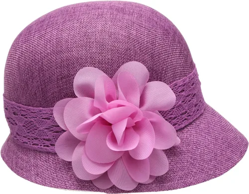 Vista 2 de Epoch - Gorro de lino estilo Gatsby, con lazo y flor para mujer