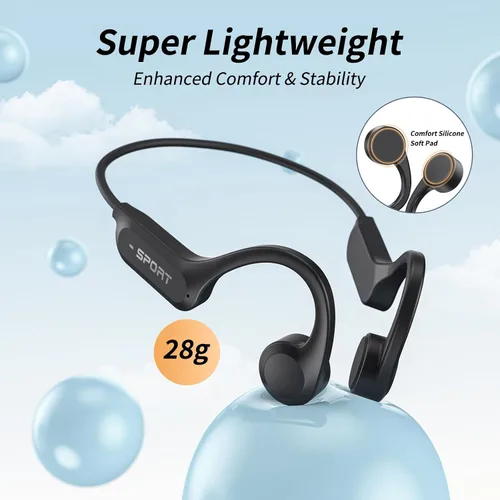 Vista 14 de CXK Auriculares de conducción ósea, auriculares Bluetooth 6.0 actualizados 2026 con micrófono, IPX7 impermeable, audio equilibrado, tiempo
