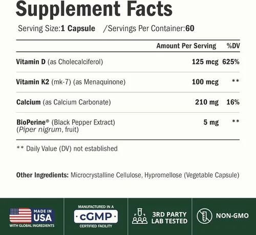Vista 2 de Suplemento de vitamina D3 K2 – Apoyo todo en 1 para la salud inmunológica, ósea y cardíaca con vitamina D + vitamina K (como MK7) – Suplemento