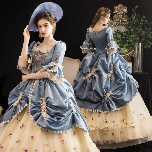 Vista 6 de KEMAO - Vestido renacentista del siglo XVIII estilo rococó barroco de la corte de Marie Antoinette vestidos de baile de alta gama vestido histórico