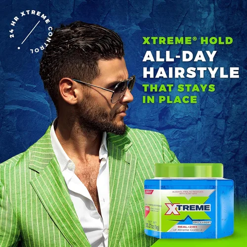 Vista 6 de Xtreme Pro-Expert Blue Styling Gel para el cabello, 35.27 onzas, paquete de 2 Sin alcohol, control Xtreme las 24 horas, con aloe vera, tarro