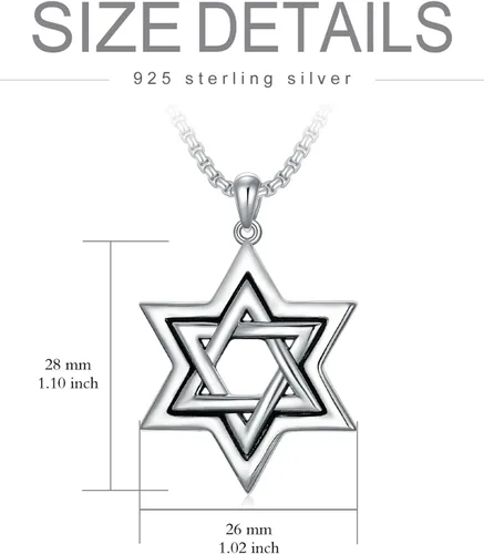 Vista 2 de Hexagram Necklace Men Women,Sterling Silver Jewish Star of DavidSeal of Solomon Six-pointed Star 12 Constellation Tetragrammaton Pendant Necklace