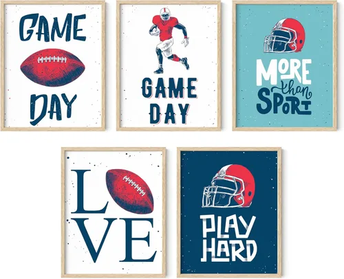 Vista 23 de Impresiones artísticas de fútbol americano para pared, juego de 5 (8x10) carteles de fútbol americano sin marco, decoración de sala de fútbol Niños
