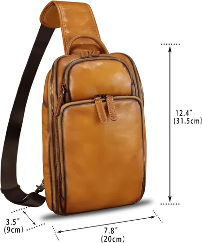 Vista 5 de Bolso bandolera de cuero genuino para hombres y mujeres, mochila bandolera de cuero vintage para iPad Pro de 11 pulgadas