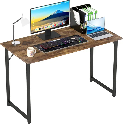 Vista 39 de PayLessHere Escritorio para computadora de 32 pulgadas Negro Escritorio de oficina con marco de metal, pies ajustables Superficie resistente