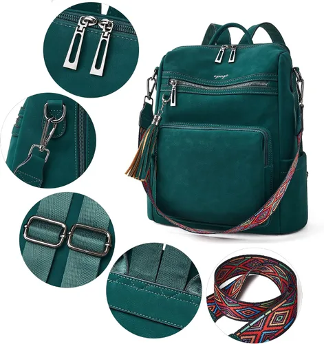 Vista 65 de OPAGE - Mochila de cuero para mujer, con borla de moda, bolso de hombro, mochila grande, bolsa de viaje, gris, L