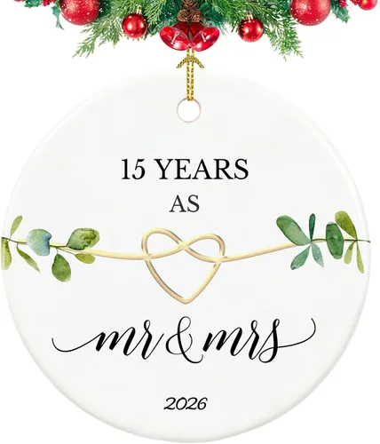 Vista 7 de Adorno de primer aniversario, regalos para el primer aniversario, regalos de boda de primer año para pareja, ella, él, adorno de cerámica de 2.9