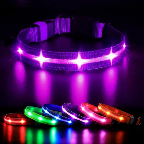 Vista 10 de MASBRILL Collar de perro con luz LED - Recargable, resistente al agua, intermitente, collar brillante para caminar por la noche
