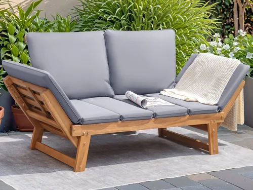 Vista 8 de Devoko Outdoor Couch Acacia Wood Outdoor Sofa Balcony Furniture (White)