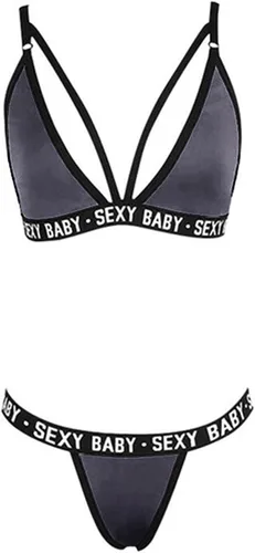 Vista 3 de Conjunto de lencería sexy para mujer de 2 piezas con sujetador y bragas con cuello en V
