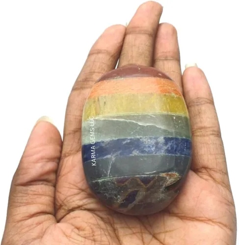 Vista 4 de Siete chakras, piedras naturales ovaladas de preocupación, piedra energética de bolsillo de palma, cristal curativo, piedra de pulgar preocupada
