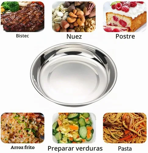 Vista 7 de Platos redondos de acero inoxidable, paquete de 4 platos de grado alimenticio