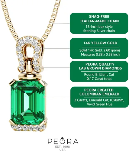 Vista 5 de PEORA Colgante de esmeralda colombiana creada en oro amarillo de 14 quilates y diamantes cultivados en laboratorio, talla esmeralda total de 3.17