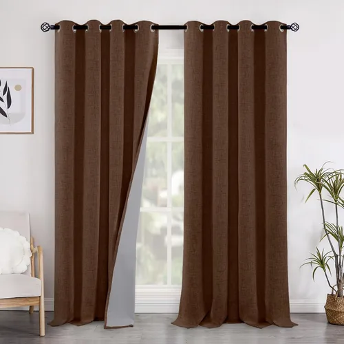 Vista 23 de YoungsTex - Cortinas opacas de lino para dormitorio, oscurecimiento de la habitación, cortinas con textura de lino, paneles con aislamiento térmico