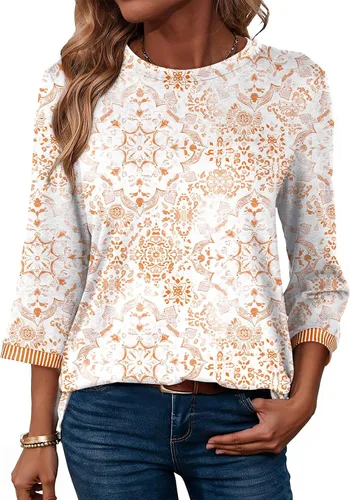 Vista 11 de Dokotoo - Camisas para mujer, ligeras, para verano, otoño, a la moda, manga 3/4, camisetas informales, blusas básicas Negro