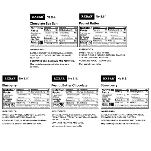 Vista 2 de RXBAR Barras de proteína, 0.44 oz de proteína, aperitivos sin gluten, paquete variado de 5 sabores (5 cajas, 25 barras)