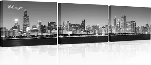 Vista 41 de TUMOVO 3 piezas de arte de pared en lienzo con diseño de horizonte de Atlanta, arte de pared panorámico de paisaje urbano en blanco y negro