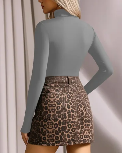 Vista 70 de MANGOPOP - Enterizo para mujer, manga larga, cuello de tortuga, cuello alto falso, estilo top
