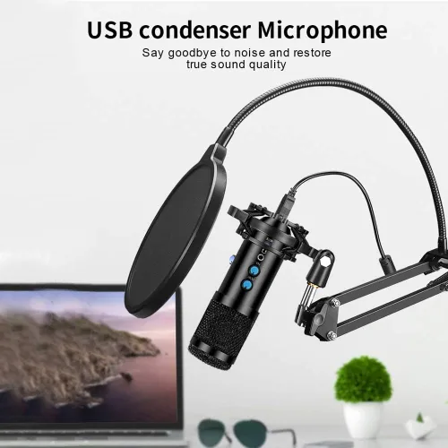 Vista 4 de Micrófono USB Profesional Condensador Kit de Micrófono de Grabación para Podcast, Micrófono de Grabación para YouTube, Grabación de Música, Voice