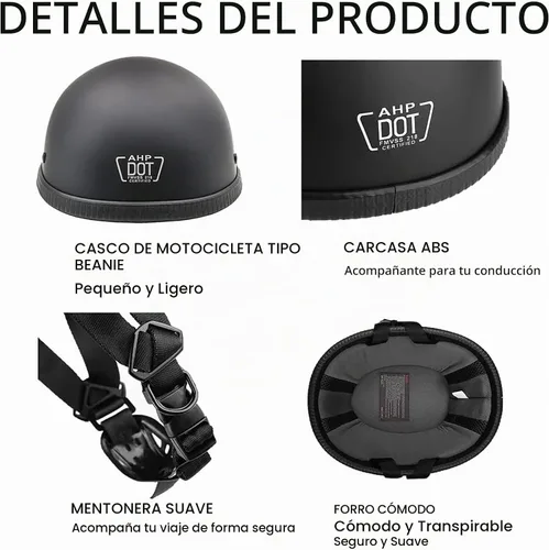 Vista 6 de Medio casco de motocicleta de estilo retro, diseño clásico, medio casco de motocicleta, certificado por DOT 01Negro