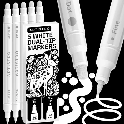 Vista 34 de ARTISTRO 5 marcadores negros de pintura acrílica de doble punta, juego de bolígrafos de pintura con puntos y puntas finas para tela, rocas, vidrio