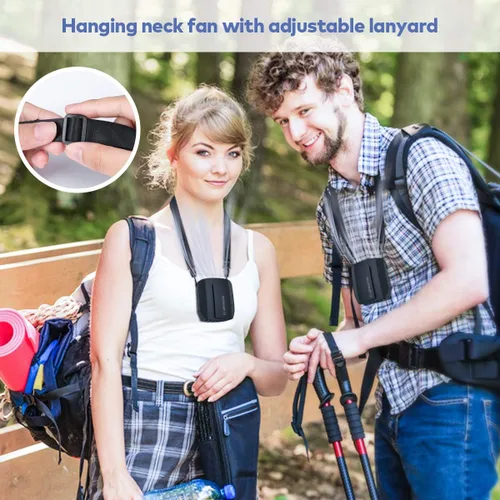 Vista 2 de LEMOISTAR Mini ventilador de cinturón portátil con clip de cintura, 5000 mAh, funciona con pilas, ventilador de collar portátil manos libres, máximo