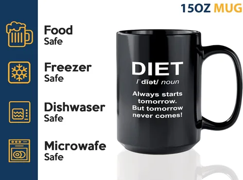 Vista 4 de Taza de café dietista de 15 onzas, color negro - Always Starts Tomorrow - Dietético Dietista Psicólogo Nutricionista Nutricionista Registrado