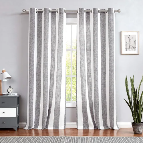 Vista 13 de Central Park Cortinas de Granja con Rayas Beige y Blancas Semi-Transparentes Mezcla de Rayón Textura de Lino Pesado Panel de Cortina para Ventana 6