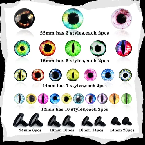 Vista 4 de TOAOB - 50 ojos de seguridad para Amigurumis de 0.551 in, 0.630 in, 0.709 in, 0.945 in, ojos de seguridad de dragón de cristal, para manualidades