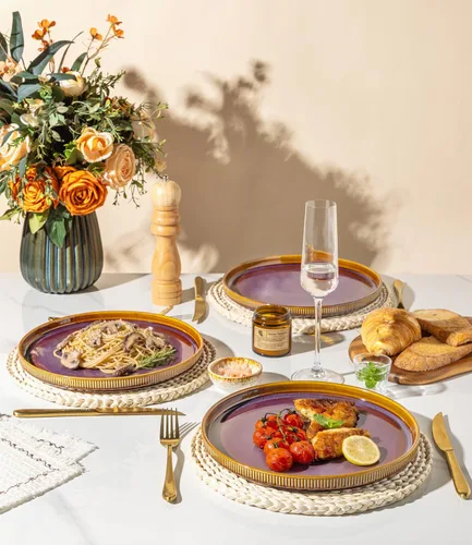 Vista 3 de theterra Dinner Plates Set of 6, 10.25 Inch Ceramic Dinner Plates, Stoneware Dinnerware for Kitchen, Oven & Microwave & Dishwasher Safe, Amber
