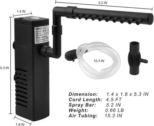 Vista 7 de DOMICA Filtro de acuario interno de 100 GPH 5 W con sistema de aireación Filtro de alimentación para tanque de peces de 5 a 15 galones, filtro