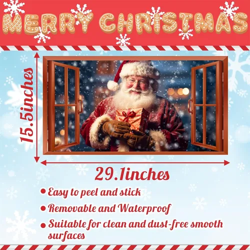 Vista 6 de Calcomanías de Pared de Navidad, Pegatinas de Papá Noel para Decoraciones de Pared de Navidad Interior, Calcomanías de Ventana Falsa de Navidad