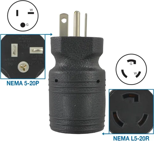 Vista 2 de Conntek 30114 Adaptador de Bloqueo 20 Amp 125 Volt Enchufe Macho a Conector Hembra de Bloqueo 20 Amp NEMA 5-20P a NEMA L5-20R, Negro