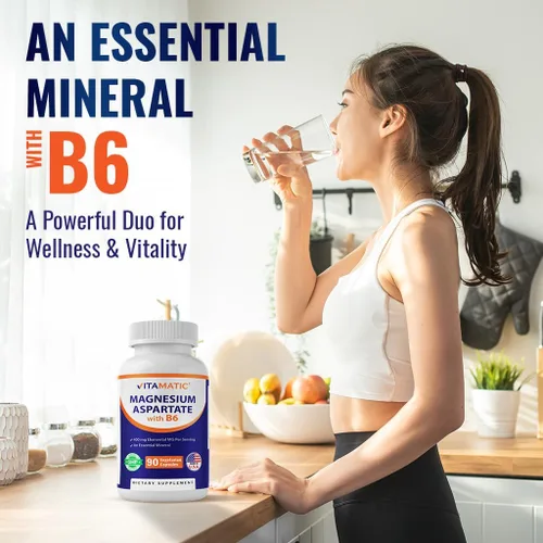 Vista 6 de Vitamatic Aspartato de magnesio 400 mg por porción - 90 cápsulas vegetarianas - B6 añadido para una máxima absorción - Apoya la salud muscular