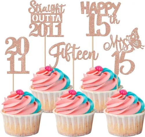 Vista 113 de 30 piezas negras para cupcakes de 10.º cumpleaños con purpurina Ten Happy 10 Straight Outta 2016 para saludos a 10 años 10 cumpleaños, boda Negro