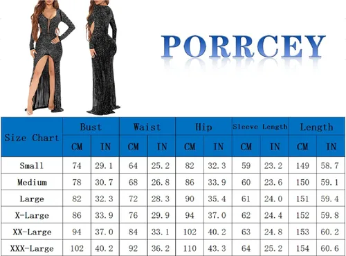 Vista 5 de PORRCEY - Vestido de noche sexy con manga larga y diamantes de imitación para mujer, fiestas y discotecas