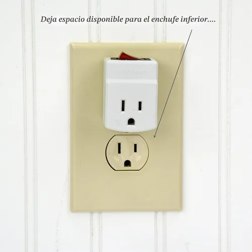 Vista 4 de Adaptador de corriente de un solo puerto con conexión a tierra de 3 clavijas para toma de corriente con indicador iluminado interruptor