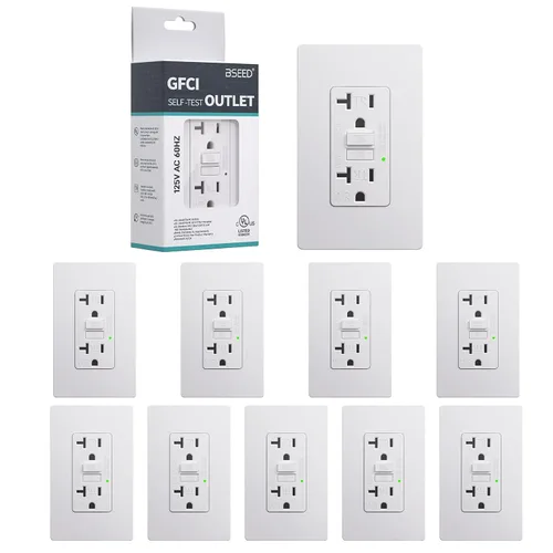 Vista 9 de BSEED - Salida GFCI de 20 amperios, enchufe eléctrico GFI de autoprueba con indicador LED, receptáculo GFCI resistente a la intemperie y Negro