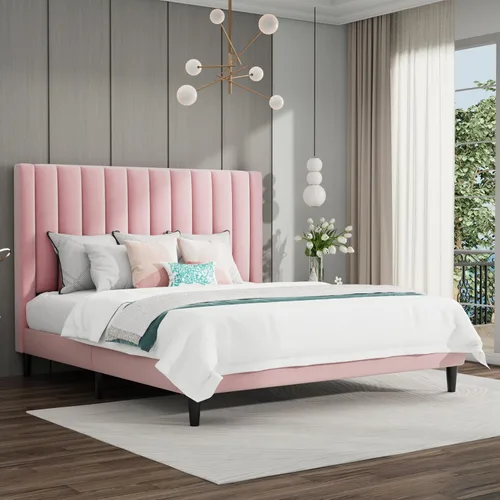 Vista 24 de SHA CERLIN Marco de cama individual con plataforma tapizada de terciopelo con cabecero, soporte de listones de madera resistente, base de colchón